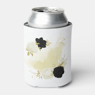 Enfriador De Latas floral negro y blanco dorado 