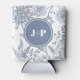 Enfriador De Latas Floral Periwinkle Blue Monogram Wedding
