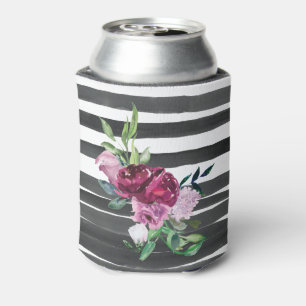Enfriador De Latas Floral rayada blanca y negra