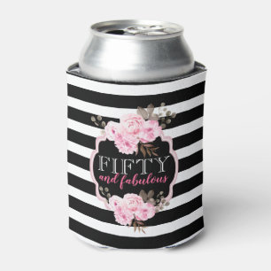 Enfriador De Latas Floral rosa 50 y fabulosa franja blanca negra