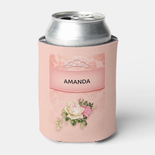 Enfriador De Latas Floral rosa con diseño de princesa Diamond Tiara (Lata Anverso)