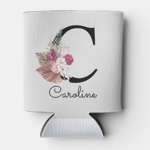 Enfriador De Latas Floral rosa moderna inicial C