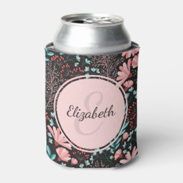 Enfriador De Latas Floral rosa y oscura Verde azulada personalizada