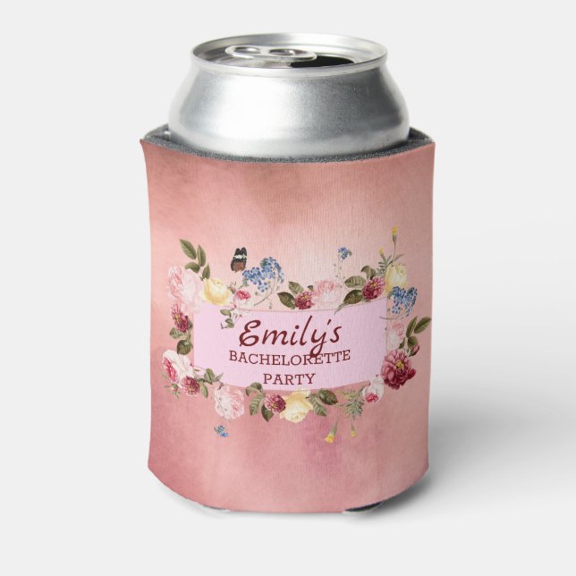 Enfriador De Latas Floral sobre fondo de acuarela (Reverso de la lata)