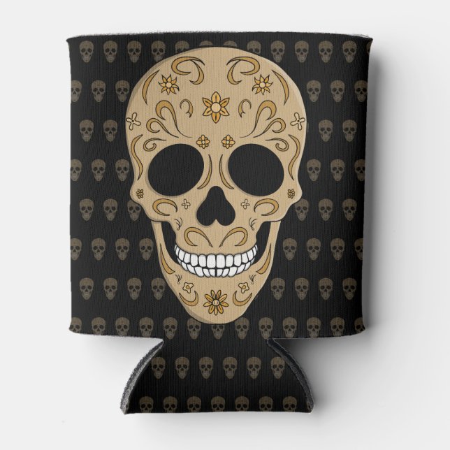 Enfriador De Latas Floral Sugar Skull Dia de los Muertos (Anverso)