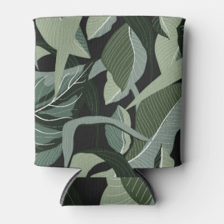 Enfriador De Latas Floral tropical: Arte de línea vintage.