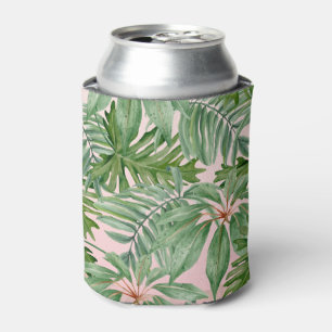 Enfriador De Latas Floral tropical de hojas de palmera rosadas simple