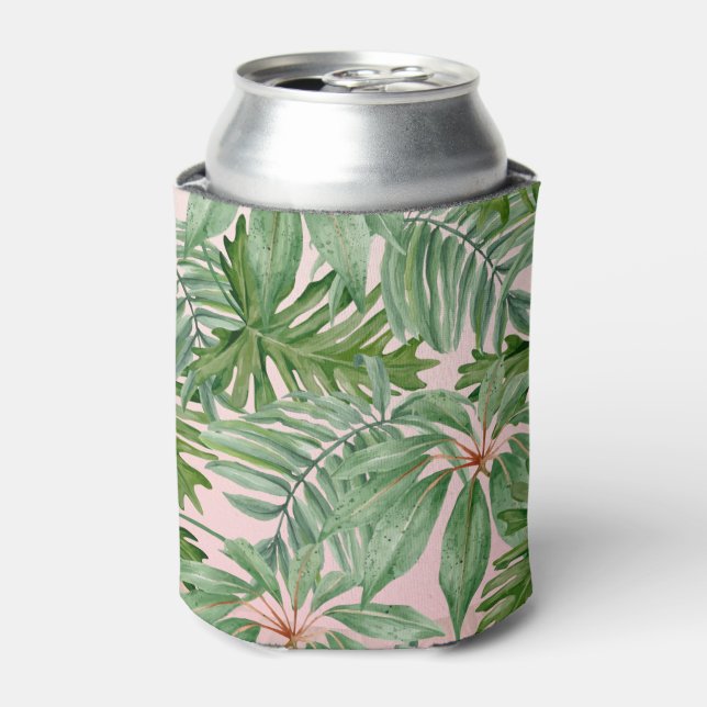 Enfriador De Latas Floral tropical de hojas de palmera rosadas simple (Lata Anverso)