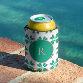 Enfriador De Latas Floral verde monograma personalizado