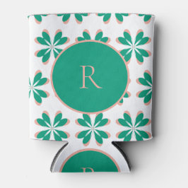 Enfriador De Latas Floral verde monograma personalizado