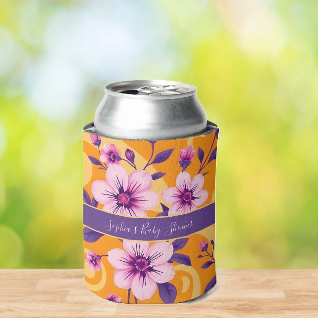 Enfriador De Latas Florales de verano vibrantes-estilo dopamina (Vibrant Summer Florals-Dopamine Style Can Cooler-Baby shower)