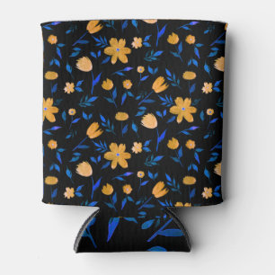 Enfriador De Latas Flores acuarelas dibujadas a mano y patrón de hoja