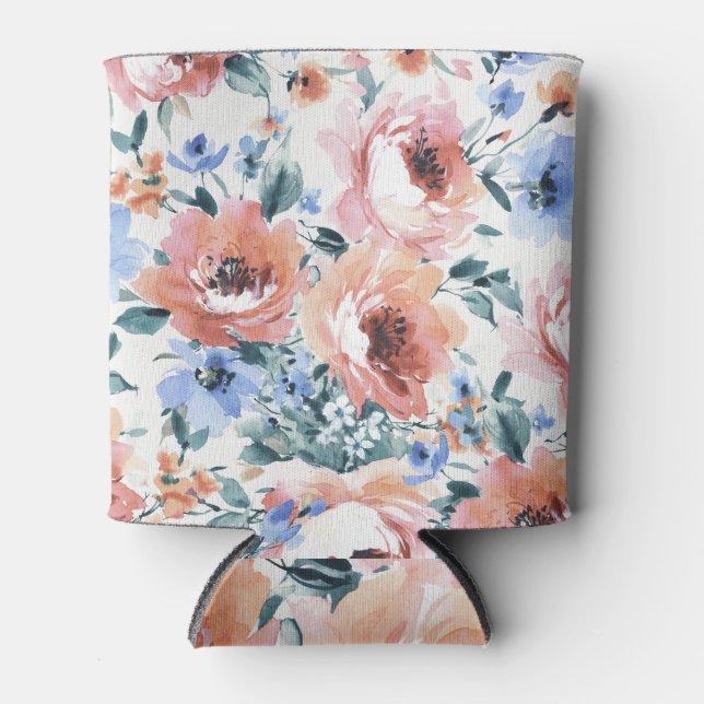 Enfriador De Latas Flores acuarelas, ilustracion sin costura. (Anverso)