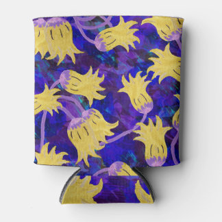 Enfriador De Latas Flores amarillas: fondo oscuro acuarela arte
