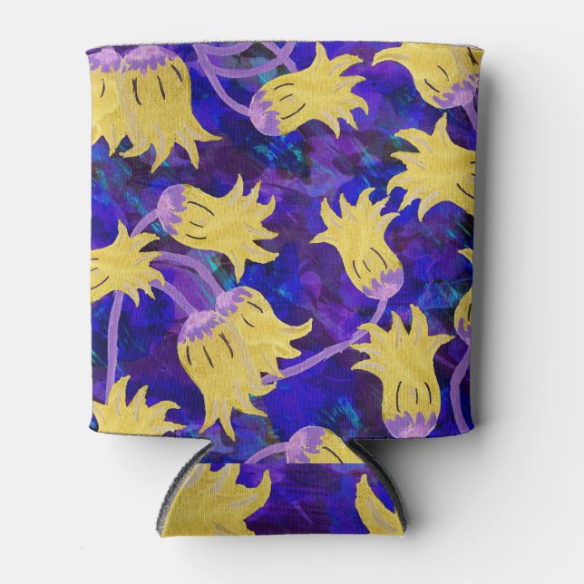 Enfriador De Latas Flores amarillas: fondo oscuro acuarela arte (Anverso)