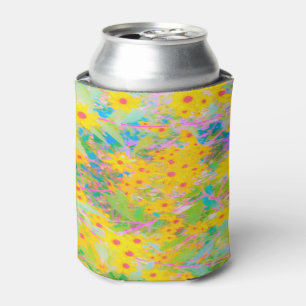 Enfriador De Latas Flores amarillas y rojas bonito con azul turquesa