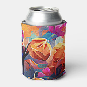 Enfriador De Latas Flores azules rojas Naranja de arte Abstracto flor