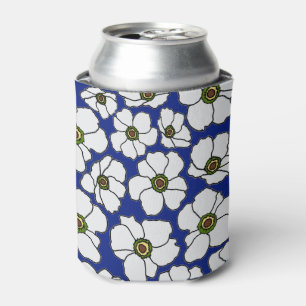Enfriador De Latas Flores Blancas Azules Tropicales
