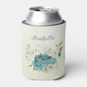 Enfriador De Latas flores blancas azules vegetación boda