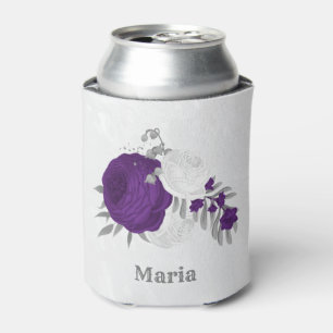 Enfriador De Latas flores blancas moradas plata bodas botánicas