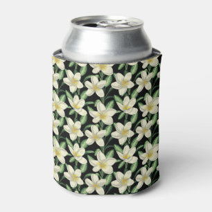 Enfriador De Latas Flores blancas sin costuras trópicas hoja verde
