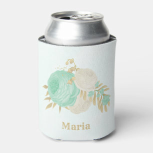Enfriador De Latas flores blancas verde menta boda floral oro