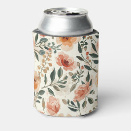 Enfriador De Latas Flores Botánicas de Acuarela Naranja Pintura