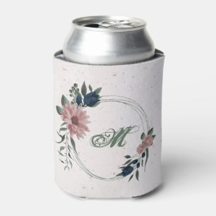 Enfriador De Latas flores botánicas rosa y azul marino
