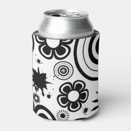 Enfriador De Latas Flores caprichosas en blanco y negro, círculos, sa