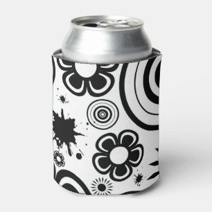 Enfriador De Latas Flores caprichosas en blanco y negro, círculos, sa