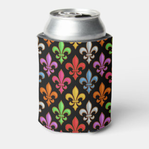 Enfriador De Latas Flores Coloridas y Negras Fleur-de-lis en Negativo