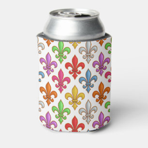 Enfriador De Latas Flores Coloridas y Negritas Fleur-de-lis Blancas