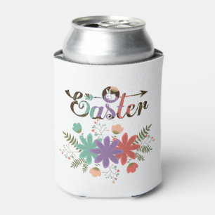Enfriador De Latas Flores Coloridas Y Pascua De Texto Con Bunny