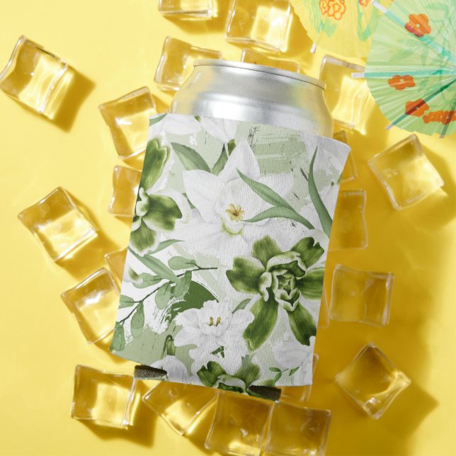 Enfriador De Latas Flores de acuarela blanca 2 (Verano in situ)