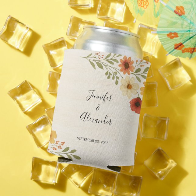 Enfriador De Latas Flores de acuarela botánica Boda de boho (Verano in situ)