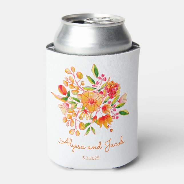 Enfriador De Latas Flores de acuarela naranja rosa personalizadas par (Lata Anverso)