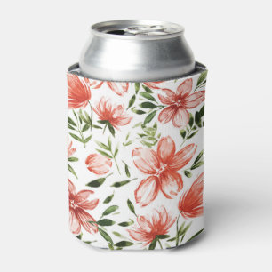Enfriador De Latas Flores de color de agua rojo