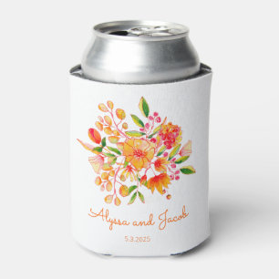 Enfriador De Latas Flores de color de agua rosada Naranja matrimonio 