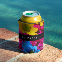 Enfriador De Latas Flores de colores, maricas, boho, tu nombre