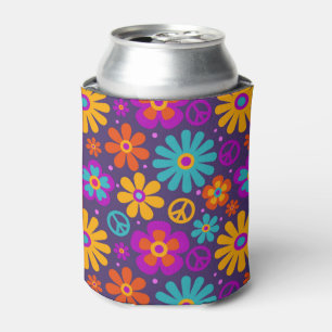 Enfriador De Latas Flores de colores Paz Amor Groovy Retro Hippie