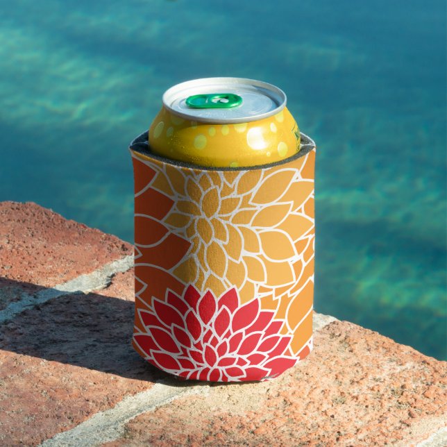 Enfriador De Latas Flores De Dahlia, Patrón De Flores, Naranja Dahlia (Piscina in situ)