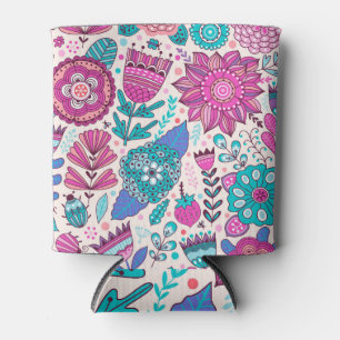 Enfriador De Latas Flores de doodle botánico, sin costura, textura vi