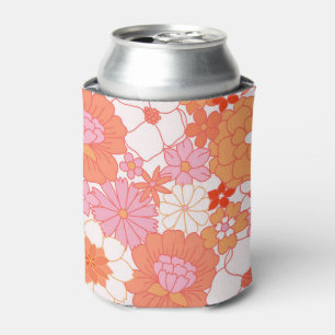 Enfriador De Latas Flores de flores de café floral Naranja rosa Retro