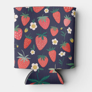 Enfriador De Latas Flores de fresa y frutas: patrón decorativo