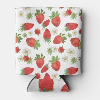 Enfriador De Latas Flores de fresas: acuarela de arte sin foco