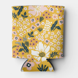 Enfriador De Latas Flores de jardín: Encanto de la vendimia amarilla.