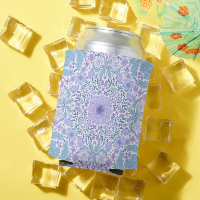 Enfriador De Latas Flores de jardín retro en azul y violeta (Verano in situ)