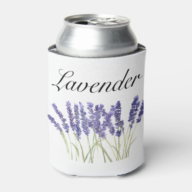 Enfriador De Latas Flores de lavanda acuarela hierbas púrpura chic (Lata Anverso)
