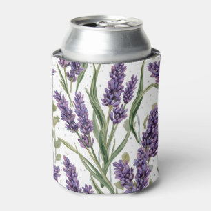 Enfriador De Latas Flores de lavanda púrpura Botánico acuarela