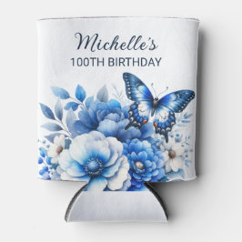 Enfriador De Latas Flores de mariposa azul Elegante cumpleaños número